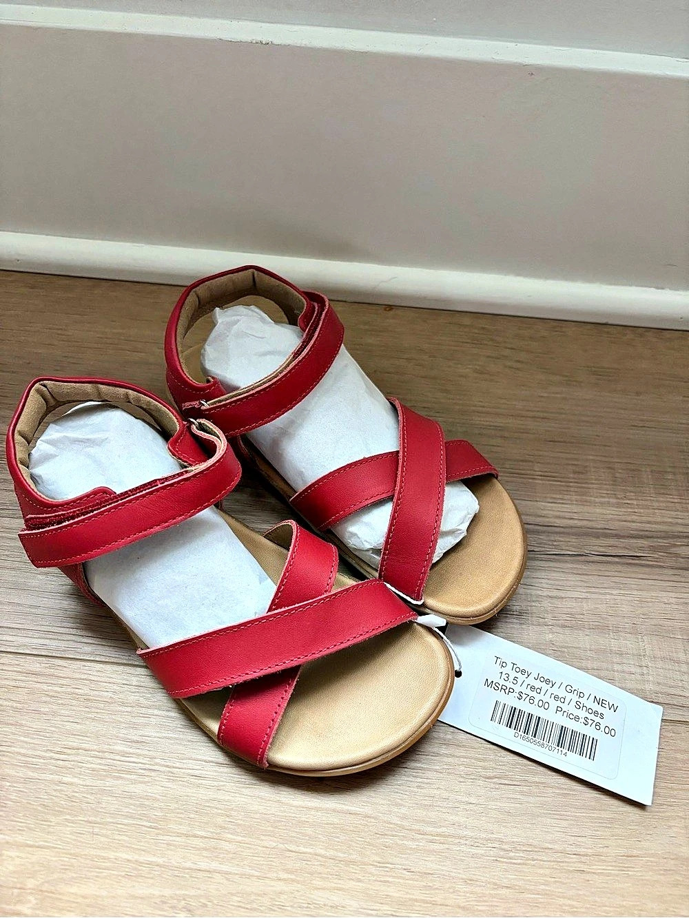 Tip Toey Joey Grip Sandals Red & Tan US Girls 13.5